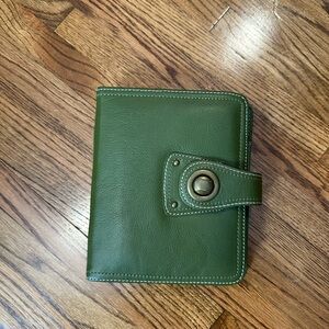 Y2K Green Leather Wallet Planner with Snap Closure